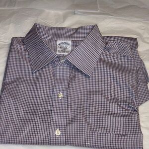 Brooks Brothers Men's Checkered Shirt - Blue and Burgundy 16.5-35 Regent NoIron